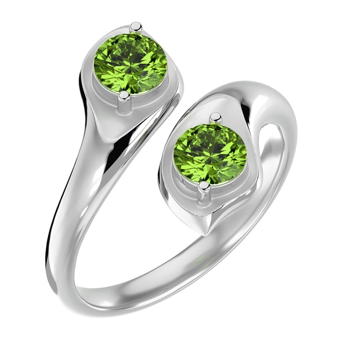 1 Carat Two Stone Peridot Ring In 14 Karat White Gold