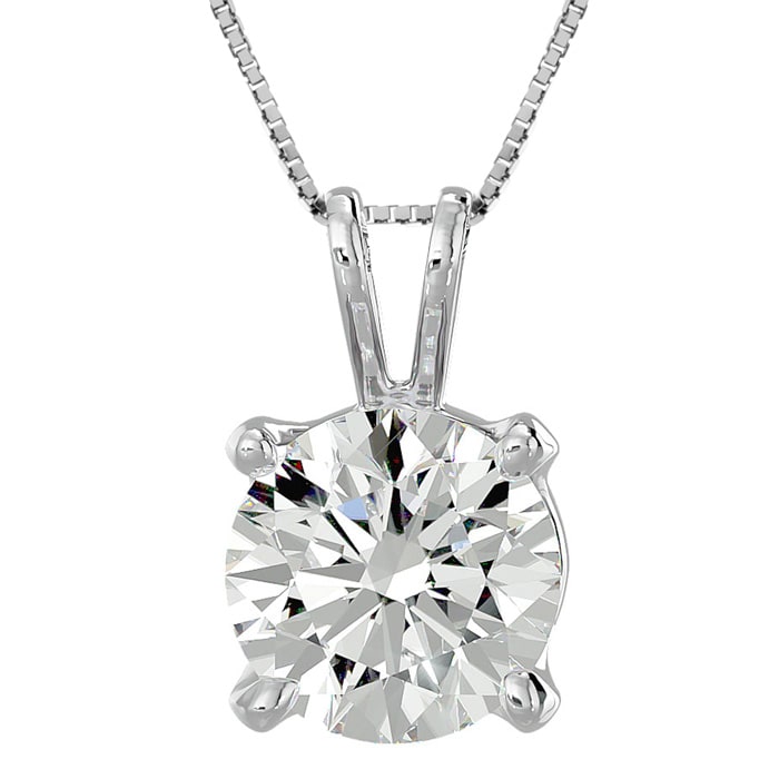 2 Carat Round Brilliant Moissanite Necklace in 14 Karat White Gold. Incredible, Large Gorgeous Round Moissanite