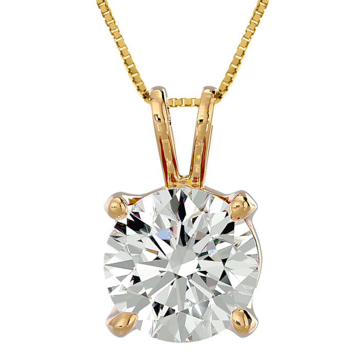 2 Carat Round Brilliant Moissanite Necklace in 14 Karat yellow Gold. Incredible, Large Gorgeous Round Moissanite