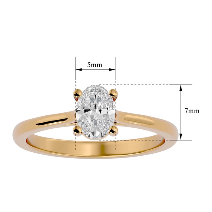 Moissanite Engagement Ring; 3/4 Carat Oval Shape Moissanite Solitaire Engagement Ring In 14 Karat Yellow Gold