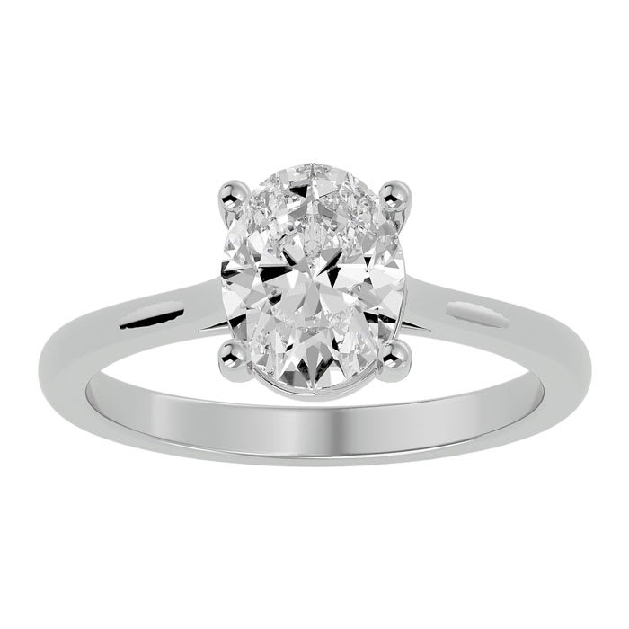 Moissanite Engagement Ring; 1 1/2 Carat Oval Shape Moissanite Solitaire Engagement Ring In 14 Karat White Gold