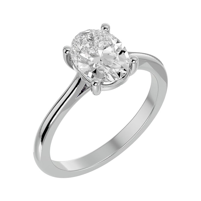 Moissanite Engagement Ring; 1 1/2 Carat Oval Shape Moissanite Solitaire Engagement Ring In 14 Karat White Gold
