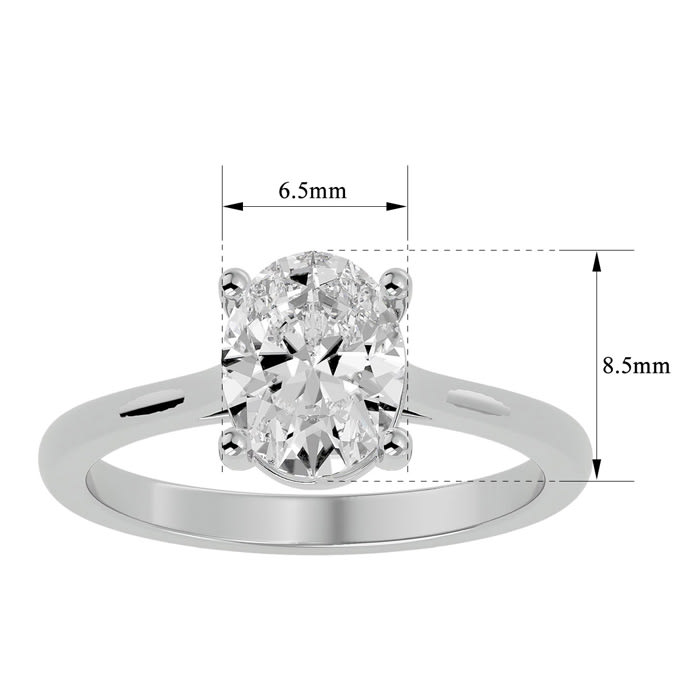 Moissanite Engagement Ring; 1 1/2 Carat Oval Shape Moissanite Solitaire Engagement Ring In 14 Karat White Gold
