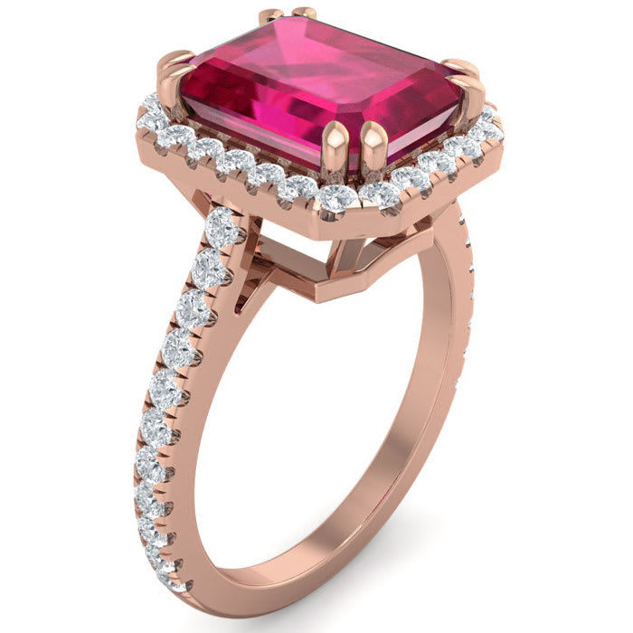 Ruby Ring July Birthstone 4 Carat Ruby and Diamond Ring In 14