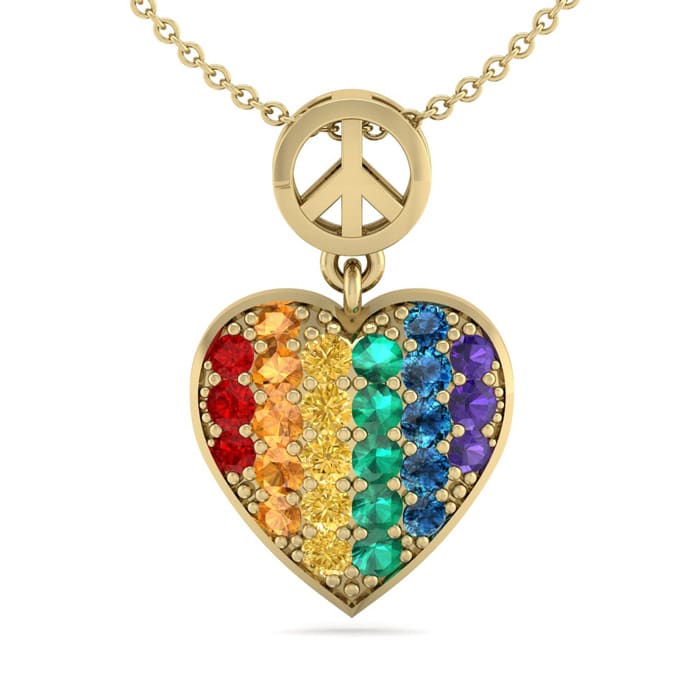 1/4 Carat Rainbow Pride Heart Necklace In 14 Karat Yellow Gold, 18 Inches