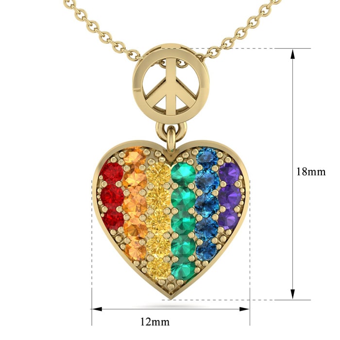 1/4 Carat Rainbow Pride Heart Necklace In 14 Karat Yellow Gold, 18 Inches