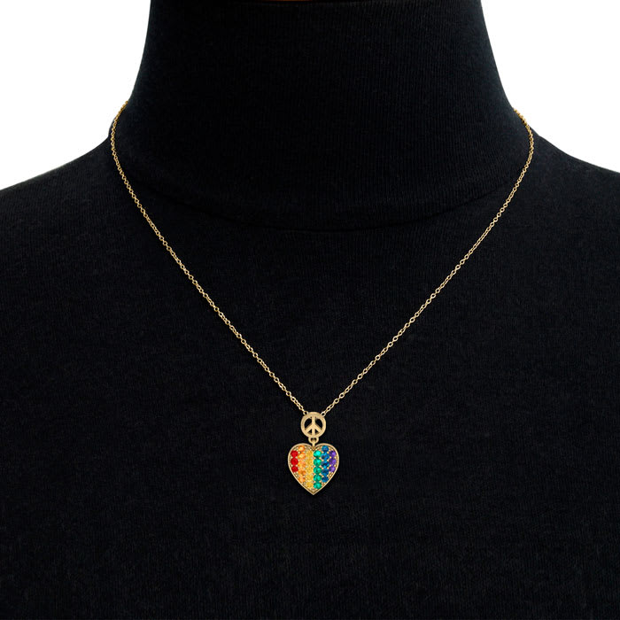 1/4 Carat Rainbow Pride Heart Necklace In 14 Karat Yellow Gold, 18 Inches