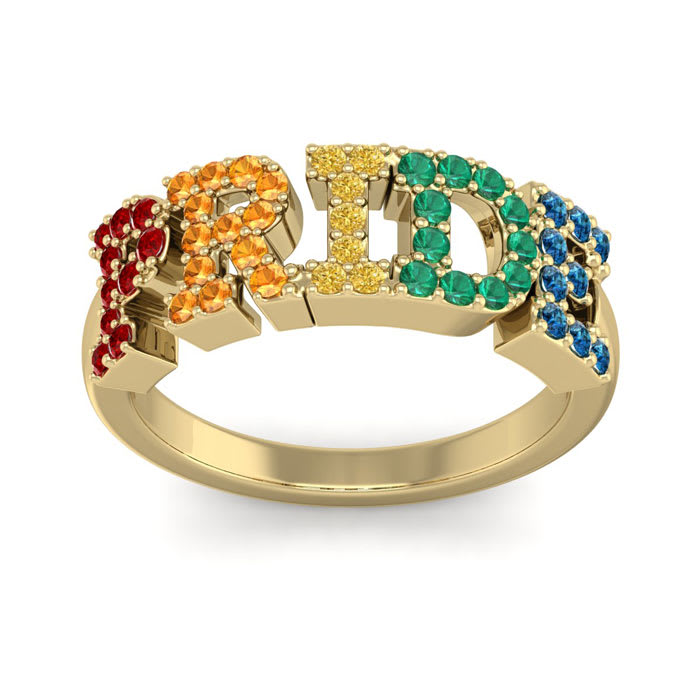 1/2 Carat Rainbow Pride Gemstone Ring In 14 Karat Yellow Gold