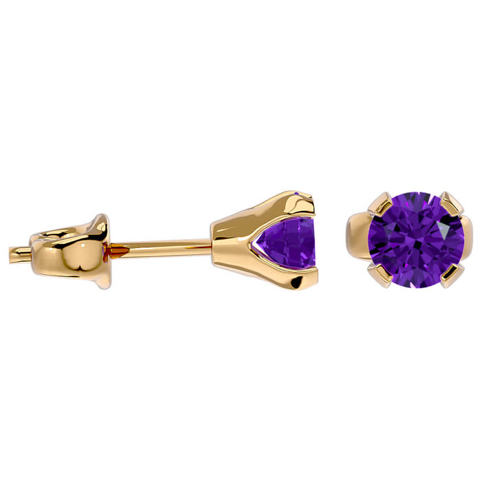 1/2 Carat Amethyst Stud Earrings in Yellow Gold