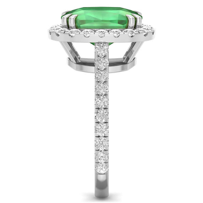 4 1/2 Carat Cushion Cut Zambian Emerald and Diamond Ring In 14 Karat White Gold