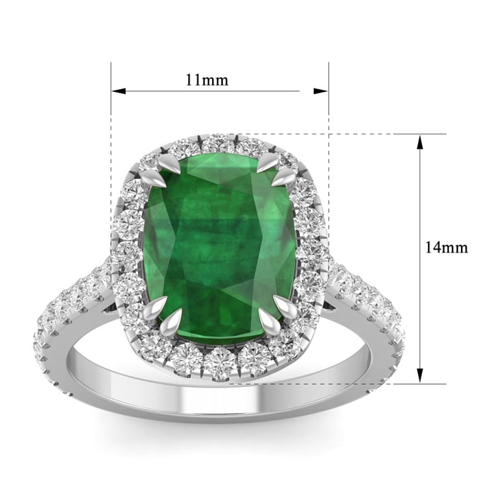 4 1/2 Carat Cushion Cut Zambian Emerald and Diamond Ring In 14 Karat White Gold
