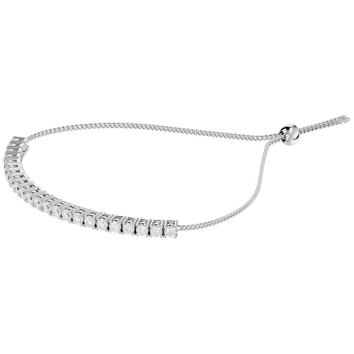 1 Carat Diamond Bolo Bracelet In 14 Karat White Gold, Adjustable 6-9 inches