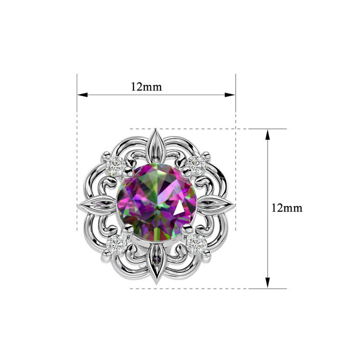 2 1/10 Carat Mystic Topaz and Diamond Antique Stud Earrings In 14 Karat White Gold