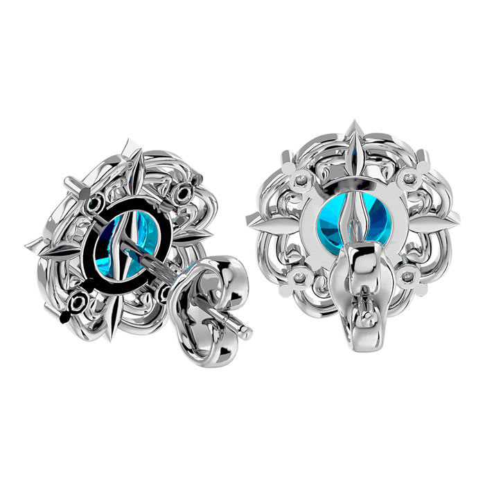 2 1/10 Carat Blue Topaz and Diamond Antique Stud Earrings In 14 Karat White Gold