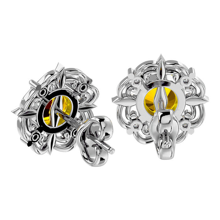 1 1/2 Carat Citrine and Diamond Antique Stud Earrings In 14 Karat White Gold