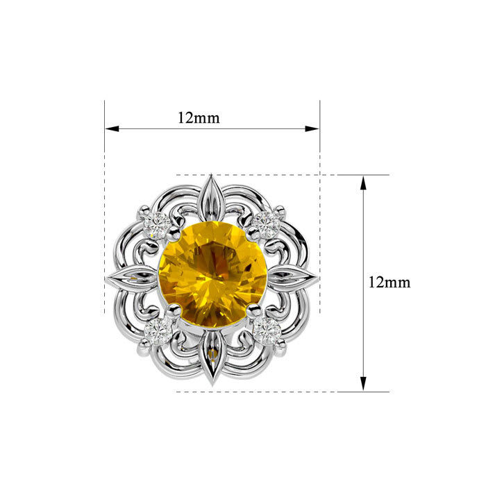 1 1/2 Carat Citrine and Diamond Antique Stud Earrings In 14 Karat White Gold