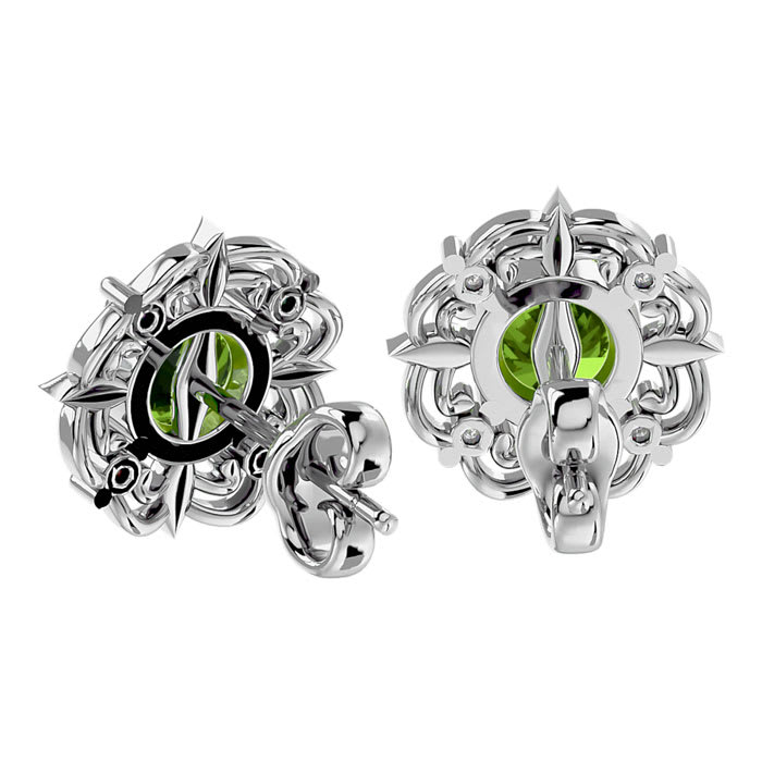 1 3/4 Carat Peridot and Diamond Antique Stud Earrings In 14 Karat White Gold