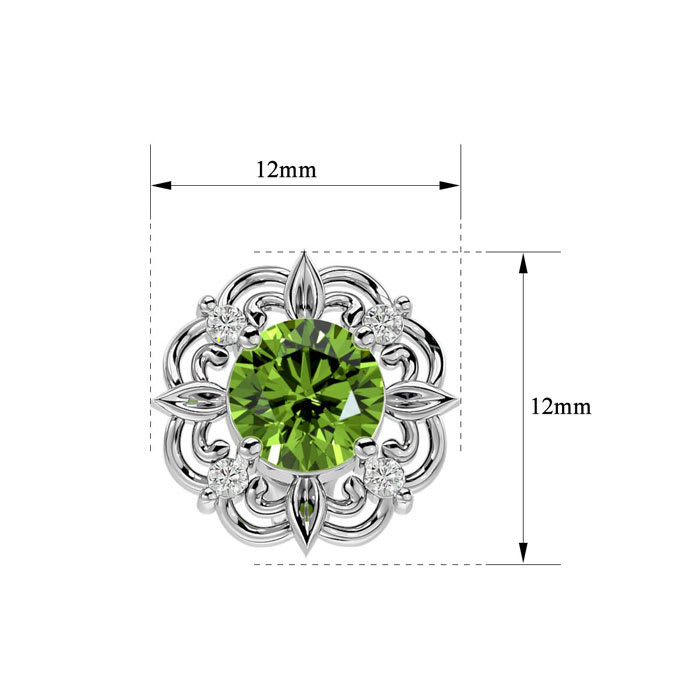 1 3/4 Carat Peridot and Diamond Antique Stud Earrings In 14 Karat White Gold