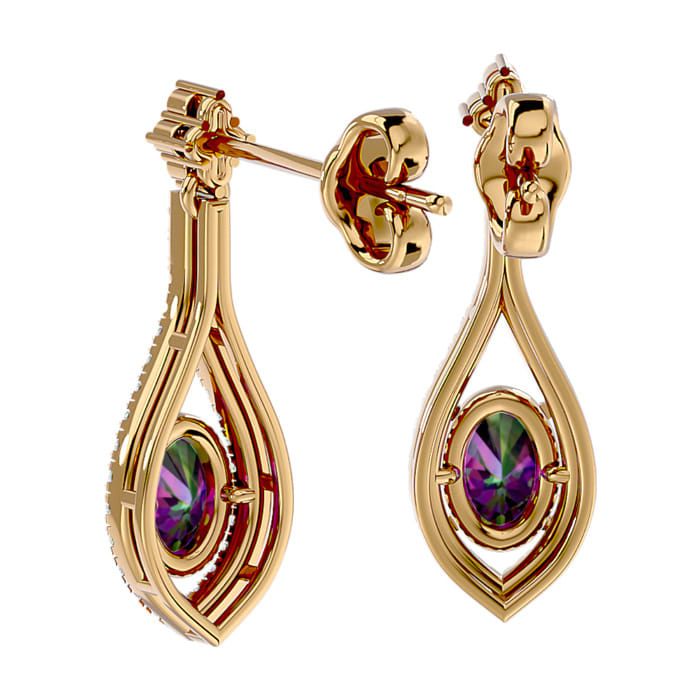 2 Carat Oval Shape Mystic Topaz and Diamond Dangle Earrings In 14 Karat Yellow Gold