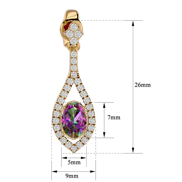 2 Carat Oval Shape Mystic Topaz and Diamond Dangle Earrings In 14 Karat Yellow Gold