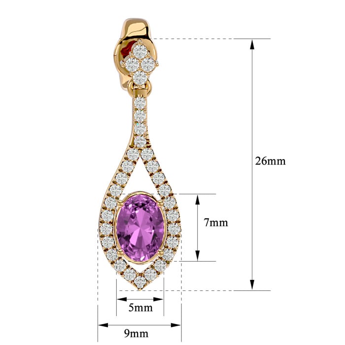 Pink Gemstones 2 1/2 Carat Oval Shape Pink Topaz and Diamond Dangle Earrings In 14 Karat Yellow Gold