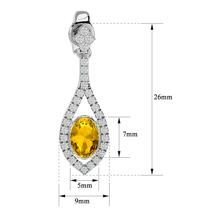 2 Carat Oval Shape Citrine and Diamond Dangle Earrings In 14 Karat White Gold