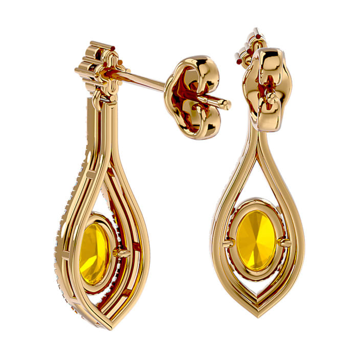2 Carat Oval Shape Citrine and Diamond Dangle Earrings In 14 Karat Yellow Gold