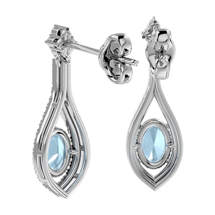 Aquamarine Earrings: Aquamarine Jewelry: 2 Carat Oval Shape Aquamarine and Diamond Dangle Earrings In 14 Karat White Gold