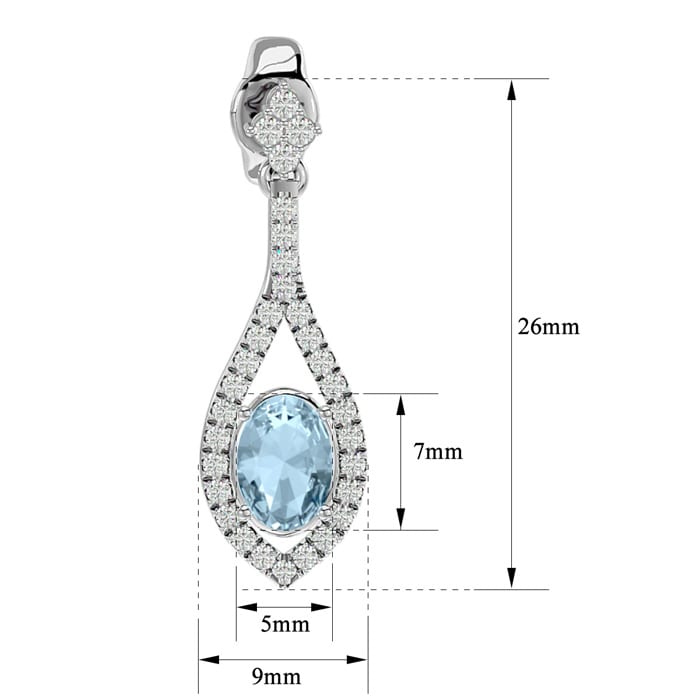 Aquamarine Earrings: Aquamarine Jewelry: 2 Carat Oval Shape Aquamarine and Diamond Dangle Earrings In 14 Karat White Gold