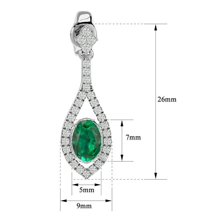 2 Carat Oval Shape Emerald and Diamond Dangle Earrings In 14 Karat White Gold