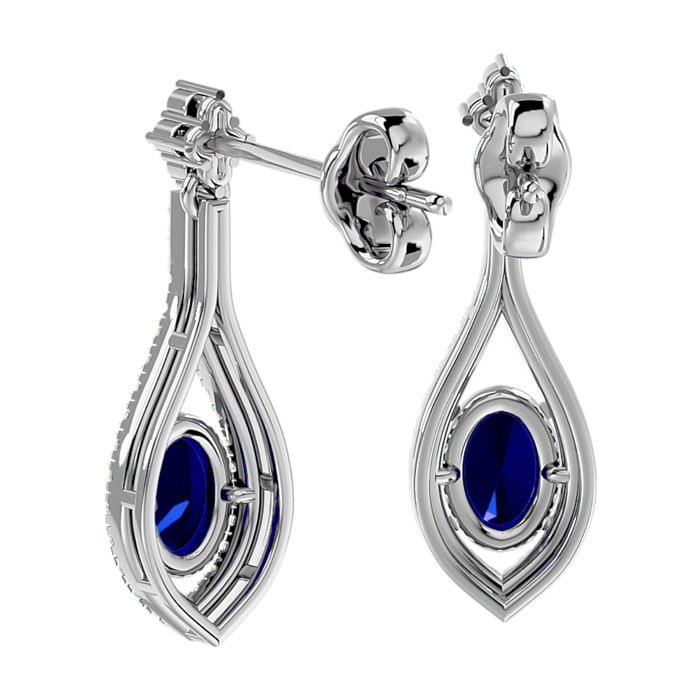 2 1/2 Carat Oval Shape Sapphire and Diamond Dangle Earrings In 14 Karat White Gold