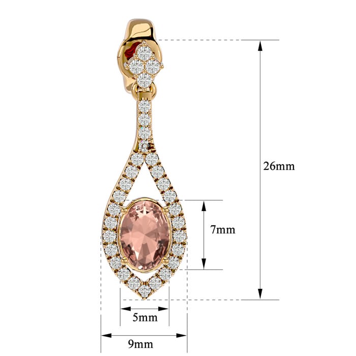 2 Carat Oval Shape Morganite Earrings and Diamond Dangles In 14 Karat Yellow Gold