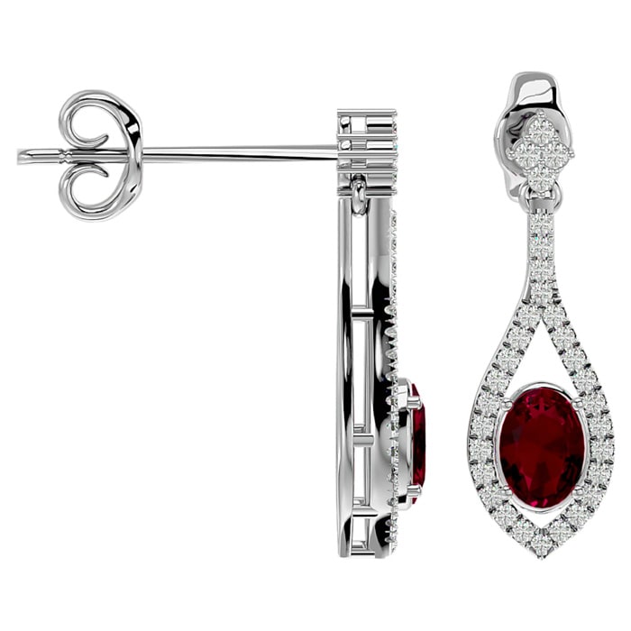 2 1/2 Carat Oval Shape Ruby and Diamond Dangle Earrings In 14 Karat White Gold