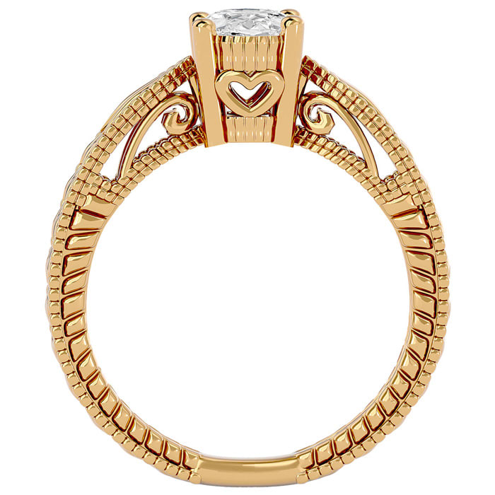 1 Carat Oval Shape Diamond Solitaire Engagement Ring with Tapered Etched Band In 14 Karat Yellow Gold