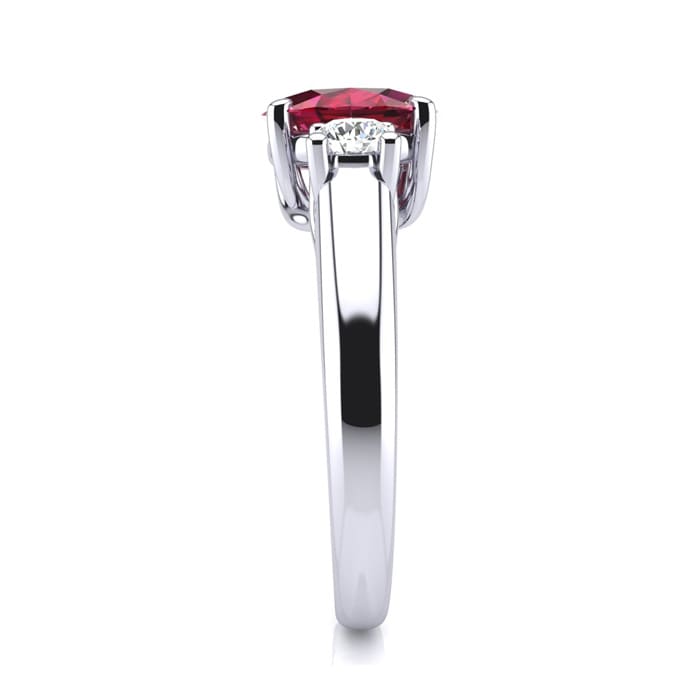 1.15 Carat Oval Shape Ruby and Two Diamond Ring In 925 Sterling Silver. Beautiful Ruby Gemstone!