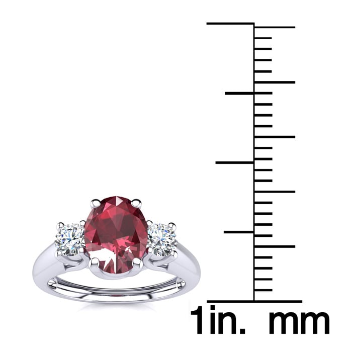 1.15 Carat Oval Shape Ruby and Two Diamond Ring In 925 Sterling Silver. Beautiful Ruby Gemstone!