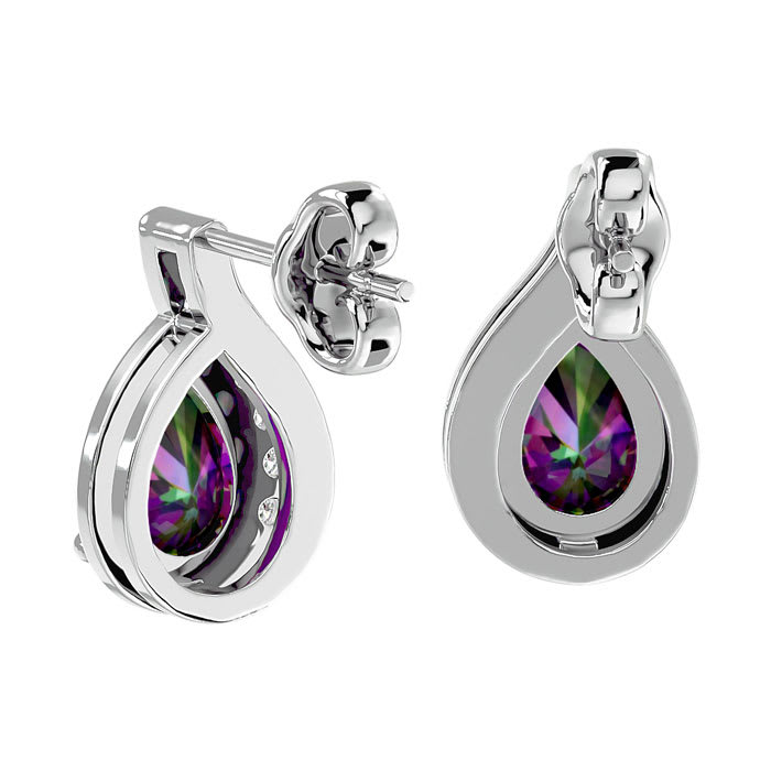 1 1/3 Carat Mystic Topaz and Diamond Pear Shape Stud Earrings In 14 Karat White Gold 