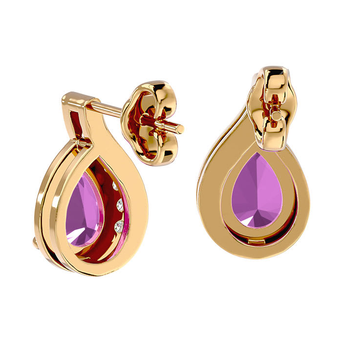 Pink Gemstones 1 3/4 Carat Pink Topaz and Diamond Pear Shape Stud Earrings In 14 Karat Yellow Gold 