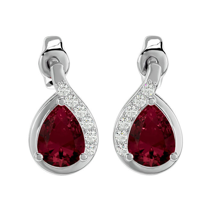 Garnet Earrings: Garnet Jewelry: 2 Carat Garnet and Diamond Pear Shape Stud Earrings In 14 Karat White Gold 