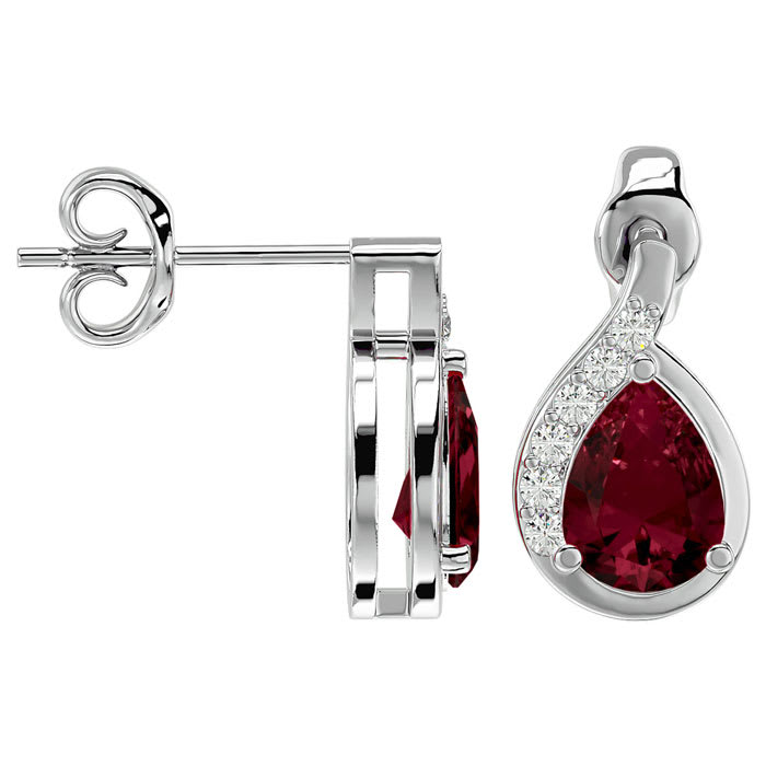 Garnet Earrings: Garnet Jewelry: 2 Carat Garnet and Diamond Pear Shape Stud Earrings In 14 Karat White Gold 