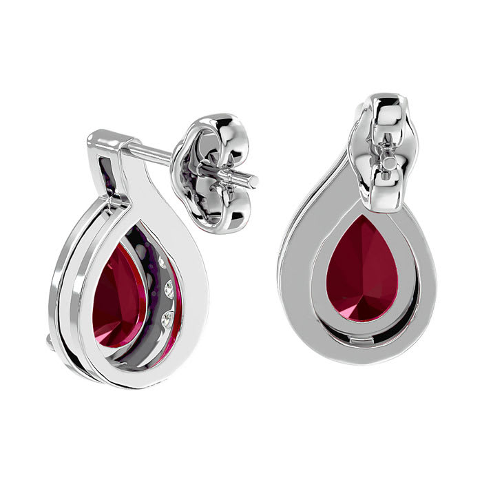 Garnet Earrings: Garnet Jewelry: 2 Carat Garnet and Diamond Pear Shape Stud Earrings In 14 Karat White Gold 