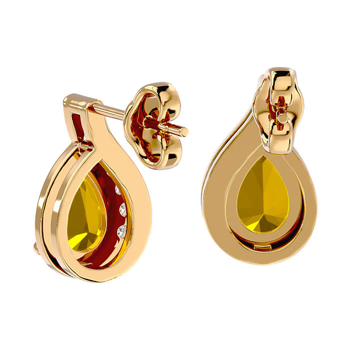 1 1/3 Carat Citrine and Diamond Pear Shape Stud Earrings In 14 Karat Yellow Gold 