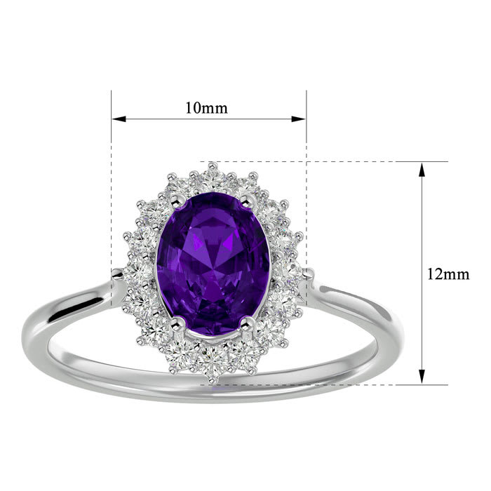 1 1/3 Carat Oval Shape Amethyst and Halo Diamond Ring In 14 Karat White Gold