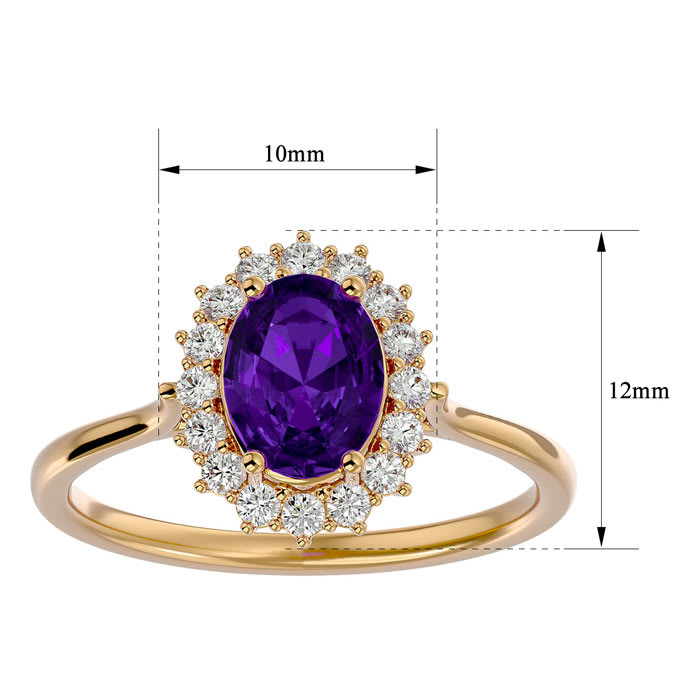 1 1/3 Carat Oval Shape Amethyst and Halo Diamond Ring In 14 Karat Yellow Gold