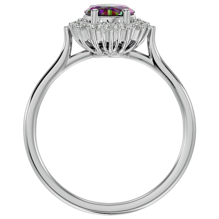 1-1/3 Carat Oval Shape Mystic Topaz Ring With Diamond Halo In 14 Karat White Gold