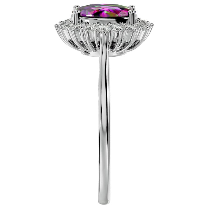 1-1/3 Carat Oval Shape Mystic Topaz Ring With Diamond Halo In 14 Karat White Gold