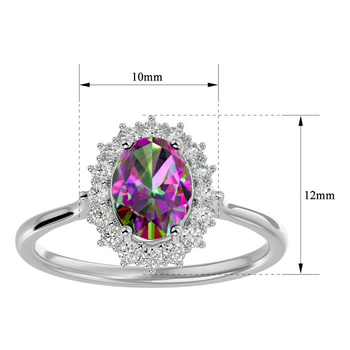 1-1/3 Carat Oval Shape Mystic Topaz Ring With Diamond Halo In 14 Karat White Gold