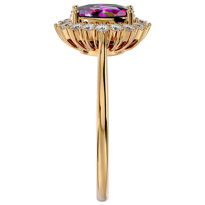 1-1/3 Carat Oval Shape Mystic Topaz Ring With Diamond Halo In 14 Karat Yellow Gold