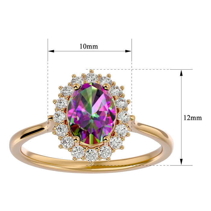 1-1/3 Carat Oval Shape Mystic Topaz Ring With Diamond Halo In 14 Karat Yellow Gold