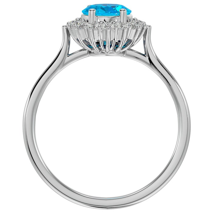 1 3/4 Carat Oval Shape Blue Topaz and Halo Diamond Ring In 14 Karat White Gold